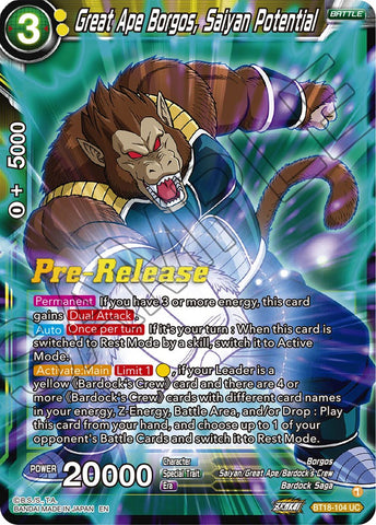 Great Ape Borgos, Saiyan Potential (BT18-104) [Dawn of the Z-Legends Prerelease Promos]