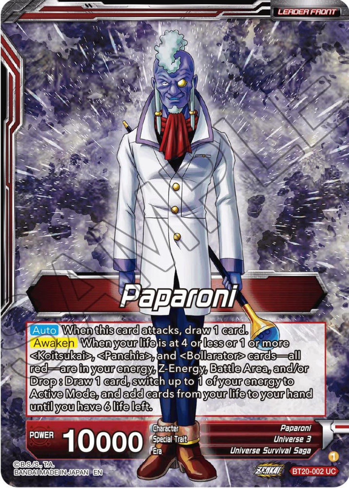 Paparoni // Warriors of Universe 3, United as One (BT20-002) [Power Absorbed Prerelease Promos]