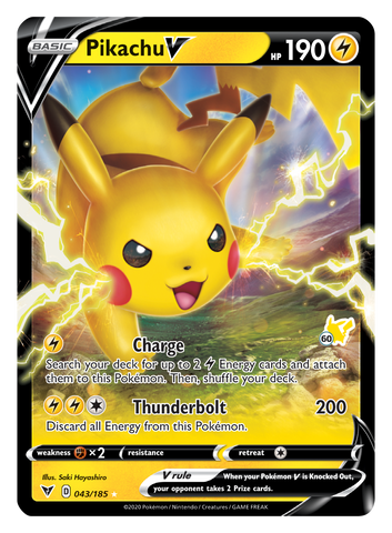 Pikachu V (043/185) (Pikachu Stamp #60) [Battle Academy 2022]