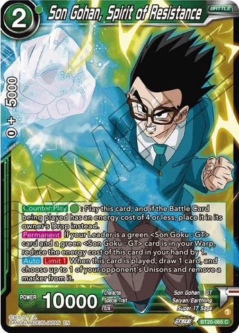 Son Gohan, Spirit of Resistance (BT20-065) [Power Absorbed]